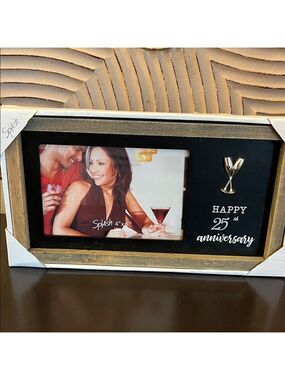 🛍️3/$30 Or 2/$20 🛍️ NIB 25th ANNIVERSARY Wood Photo Frame with Champagne Glasses